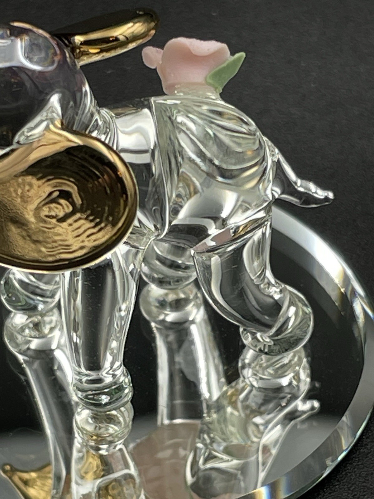Glass Baron Elephant Trunk Up Pink Flower Miniature Figurine W/ Box