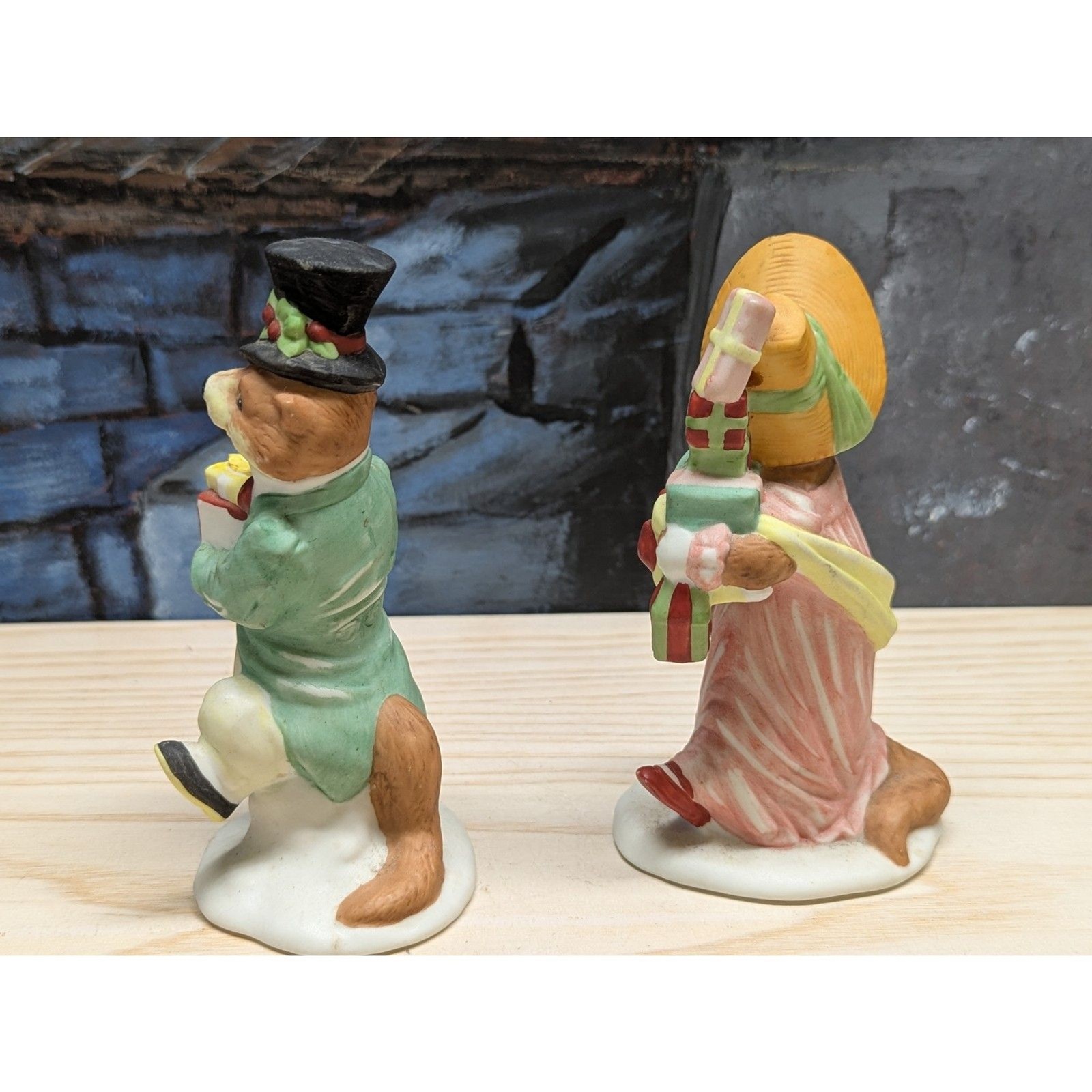 Vintage Enesco 2 Jane Chambless Christmas Carol Weasel Figurines Porcelain