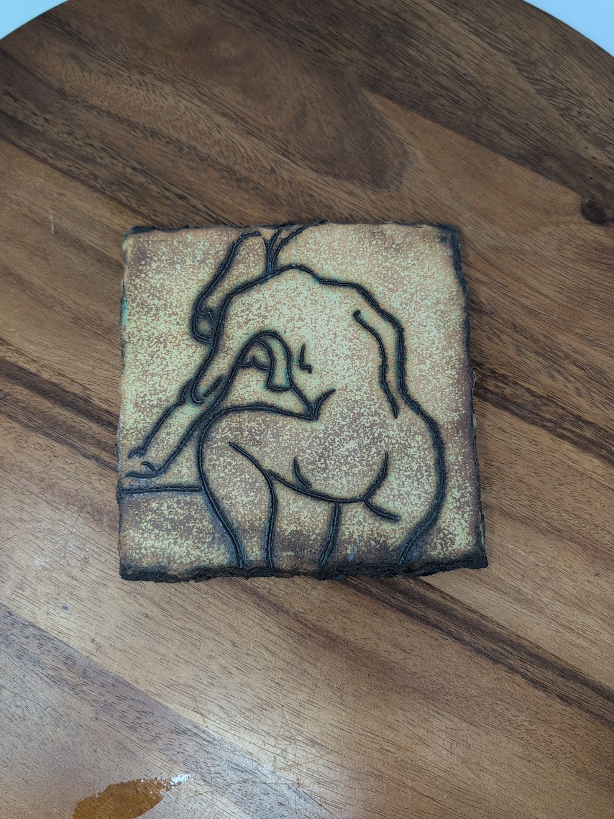 Set Of 3 Mitch Yung Signed Nude Woman Ceramic Pottery Art Tiles 6.25” X 6.25”