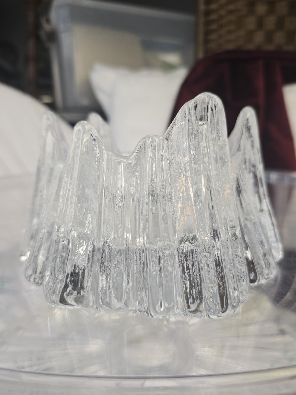 Nybro Sweden Crystal Volcano Pillar Candle Holder Vintage