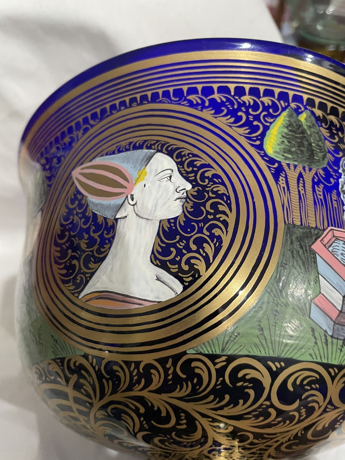 Murano art glass Vintage Barovier & Toso hand Paint enameled wedding Bowl Cobalt