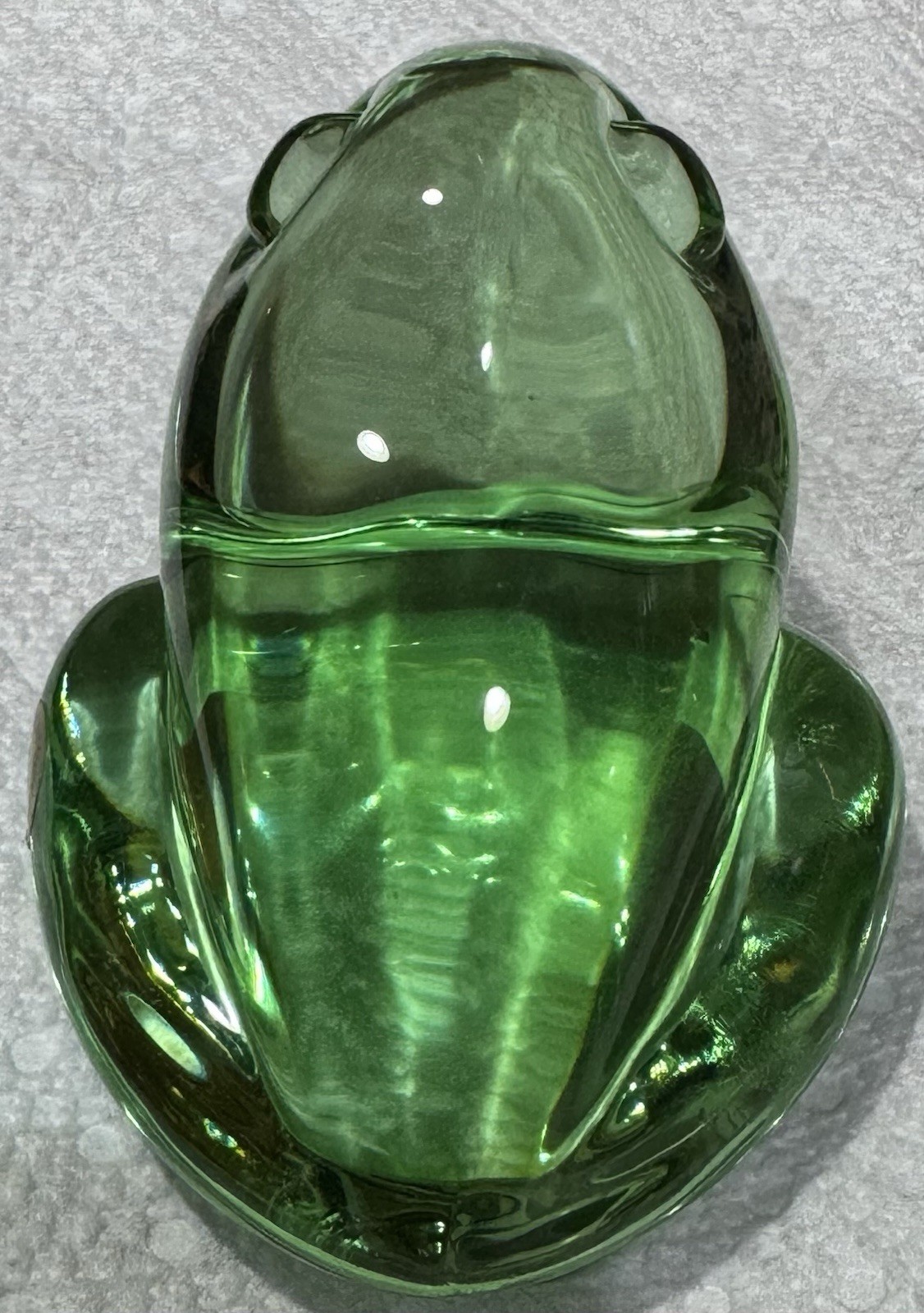 Vintage German Green Crystal Frog Paperweight 24% Lead Glass Orig Label 3”