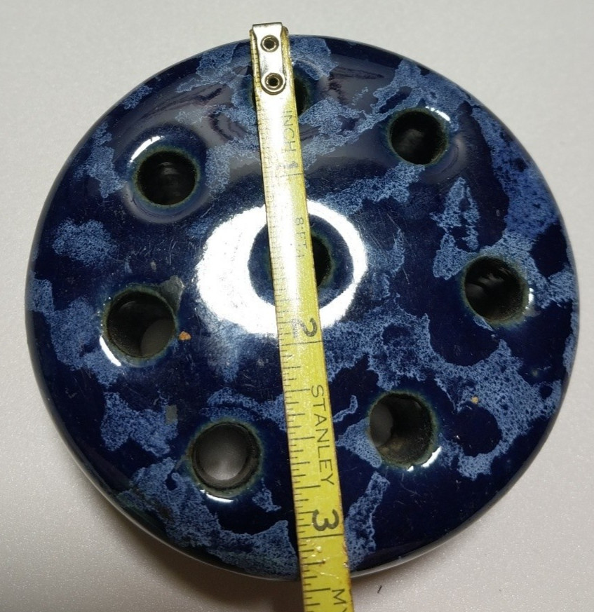 Antique WELLER 3 1/4″ x 1 1/2″ Blue Glazed 8 Hole Flower Frog