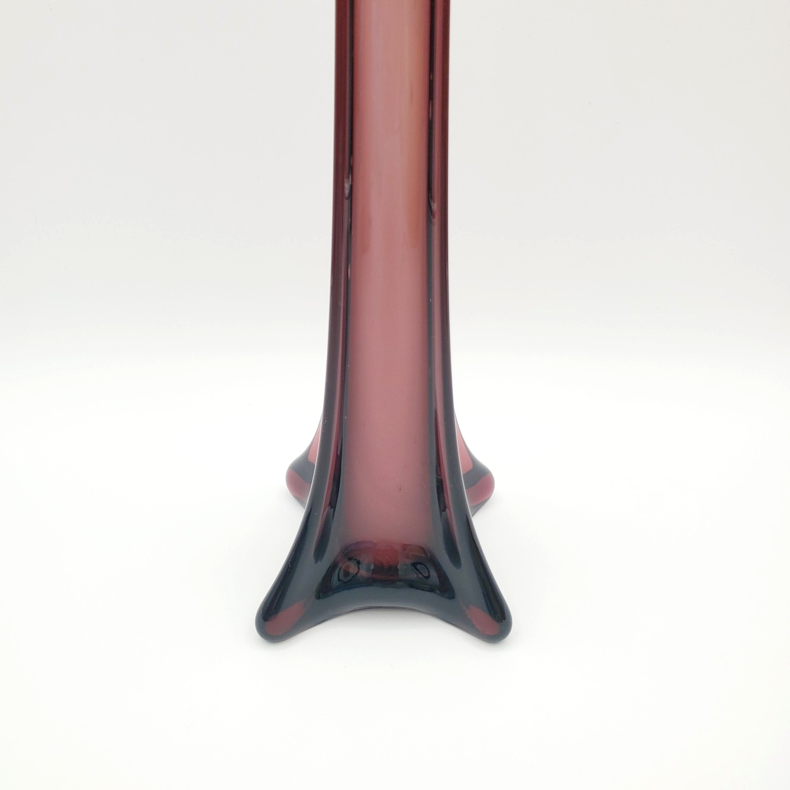 Vintage MCM Glass Vase Aubergine / Amethyst Tall Eiffel Tower Elephant Foot 15in
