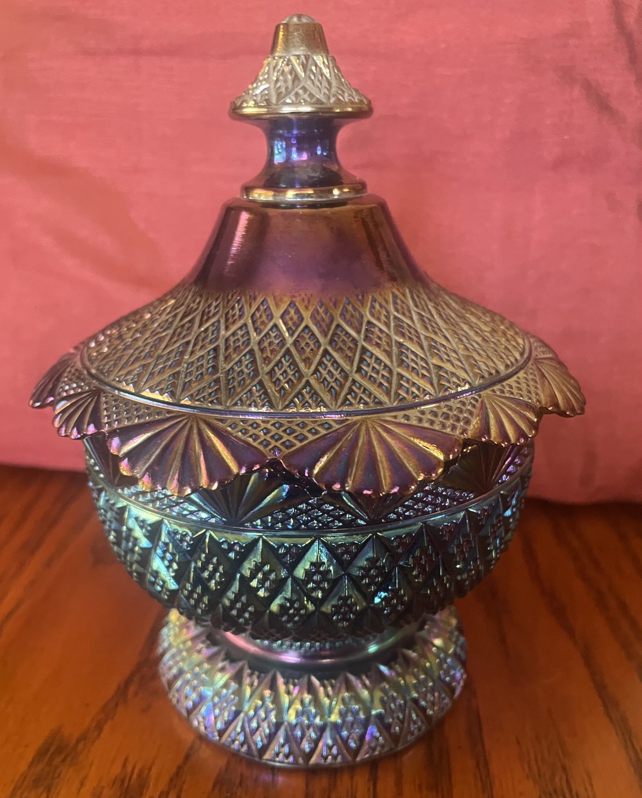 Vintage Fenton Pagoda Covered Candy Dish Amethyst Carnival