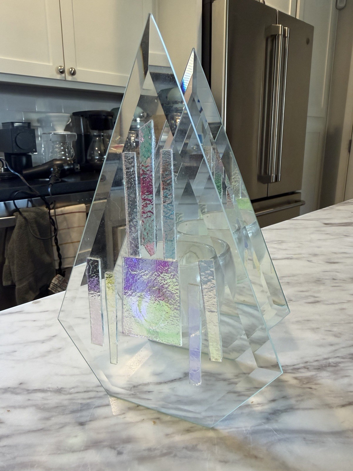 Postmodern Art Glass Sculptural Votive Holder Signed 1997 Memphis Style