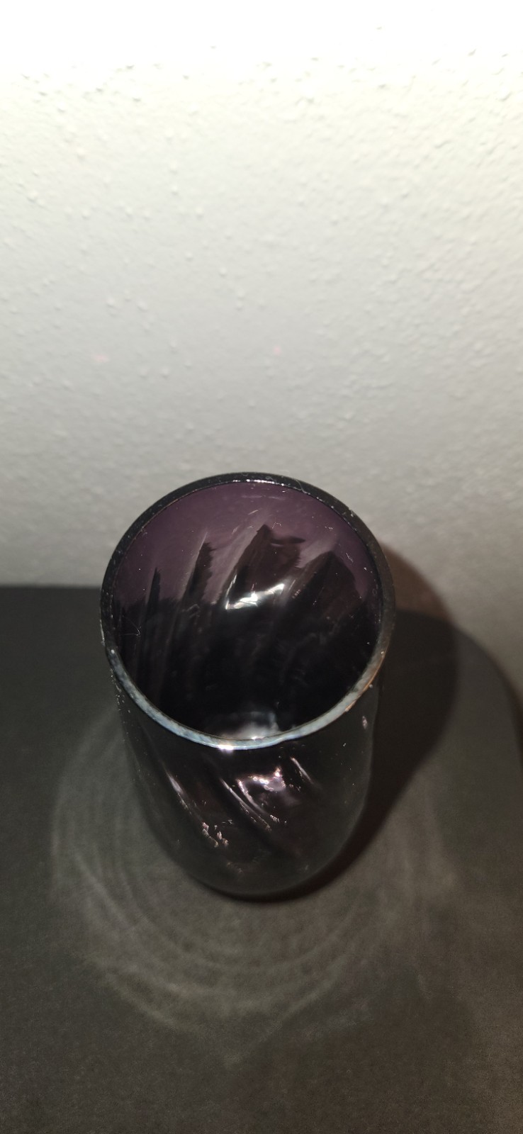 Empoli Italian Amethyst Swirl Optic Blown Glass Vase Scalloped Top Twisted Stem