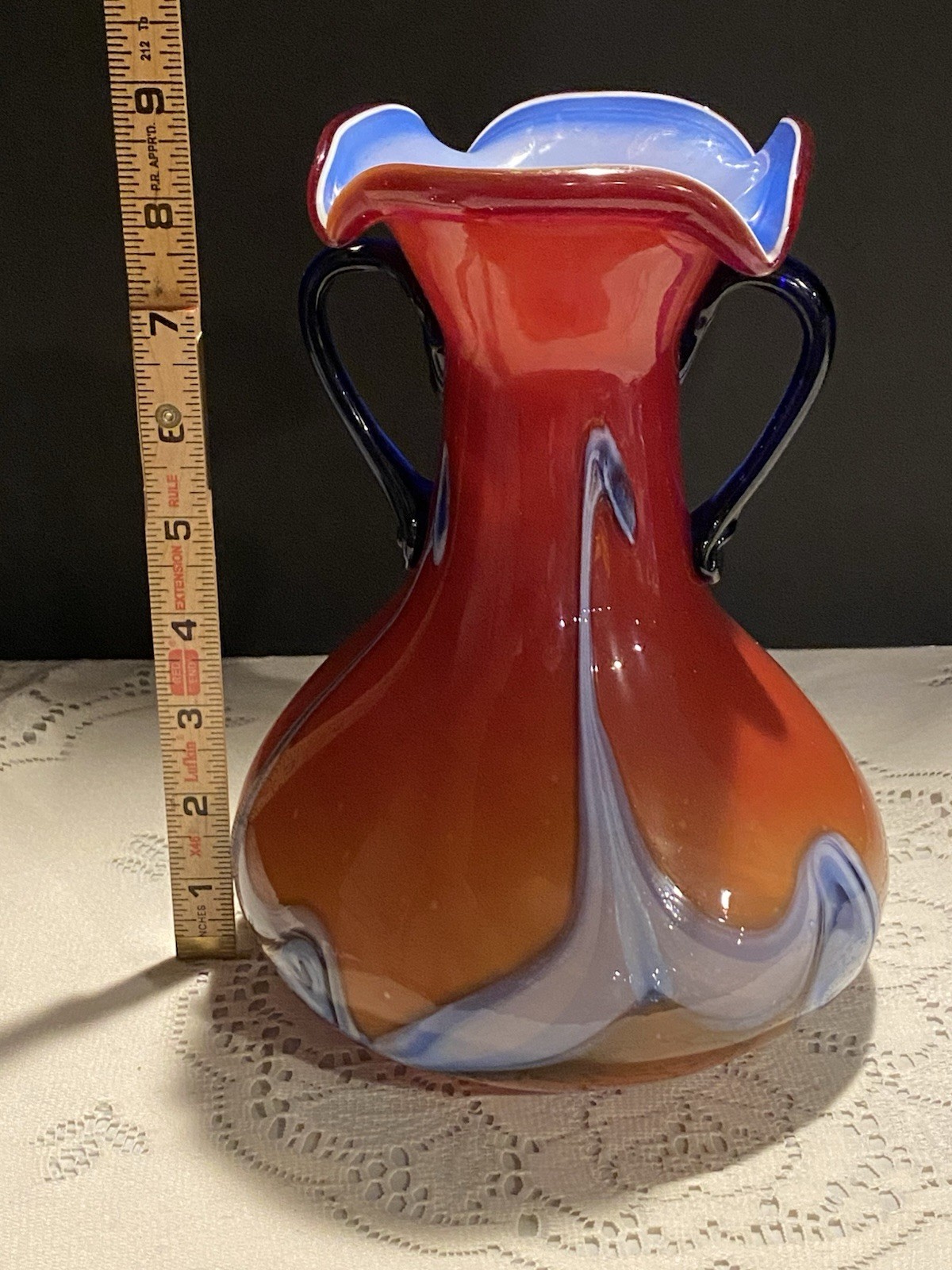 Vintage Hand Blown Swirl Design Russian Art Glass Vase From Azerbaijani .
