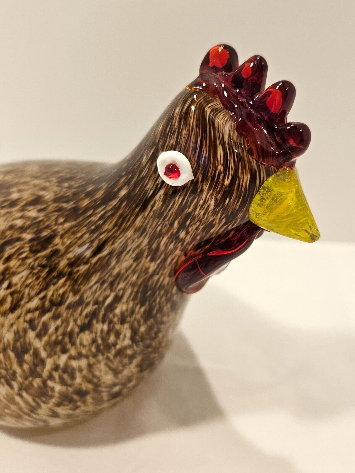 Art Glass Hen 6.5″ Tall Red &Yellow & Brown Hand Blown