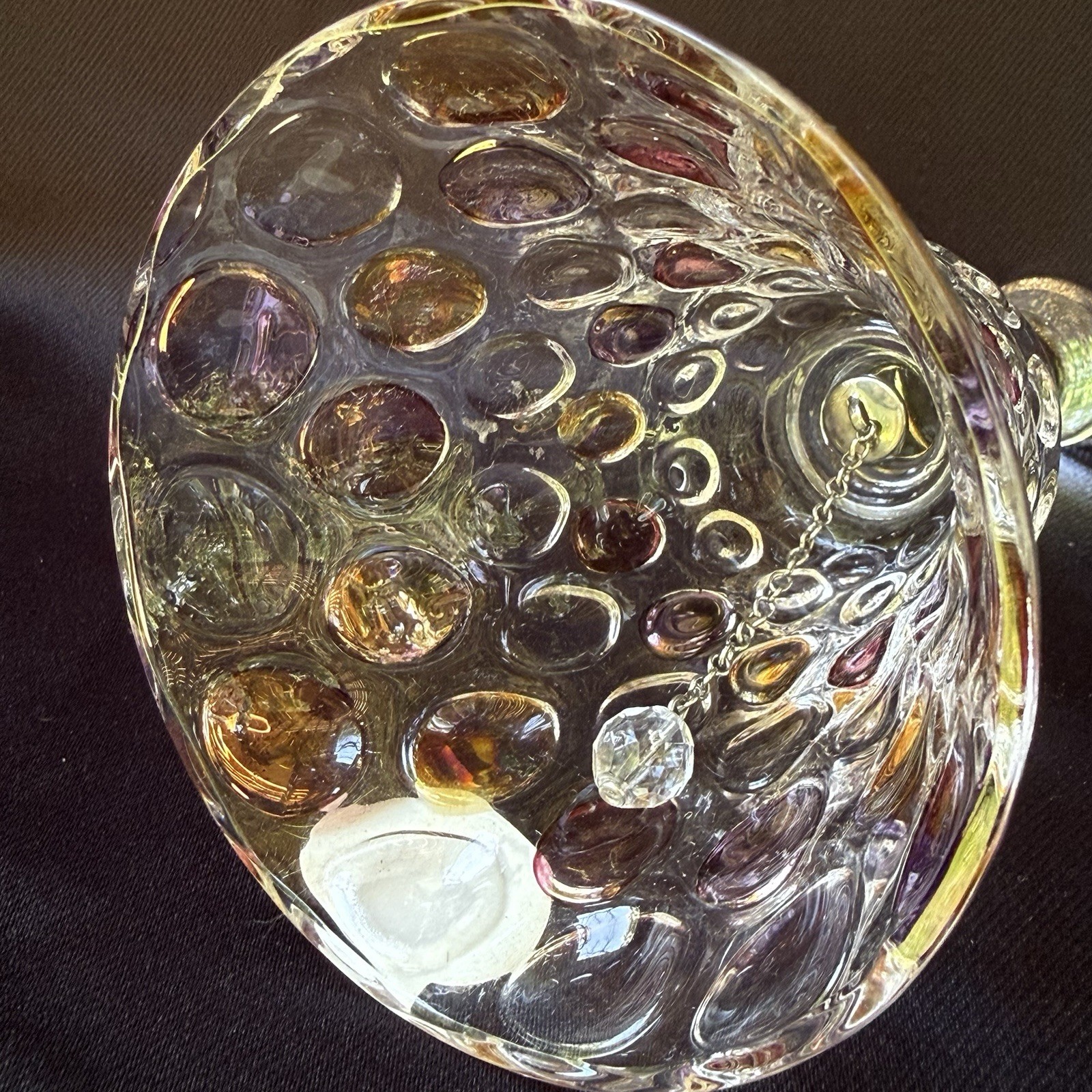 BOHEMIA Glass Bell Czech Republic Iridescent Coin Dot Crystal Hand Bell 5.5in