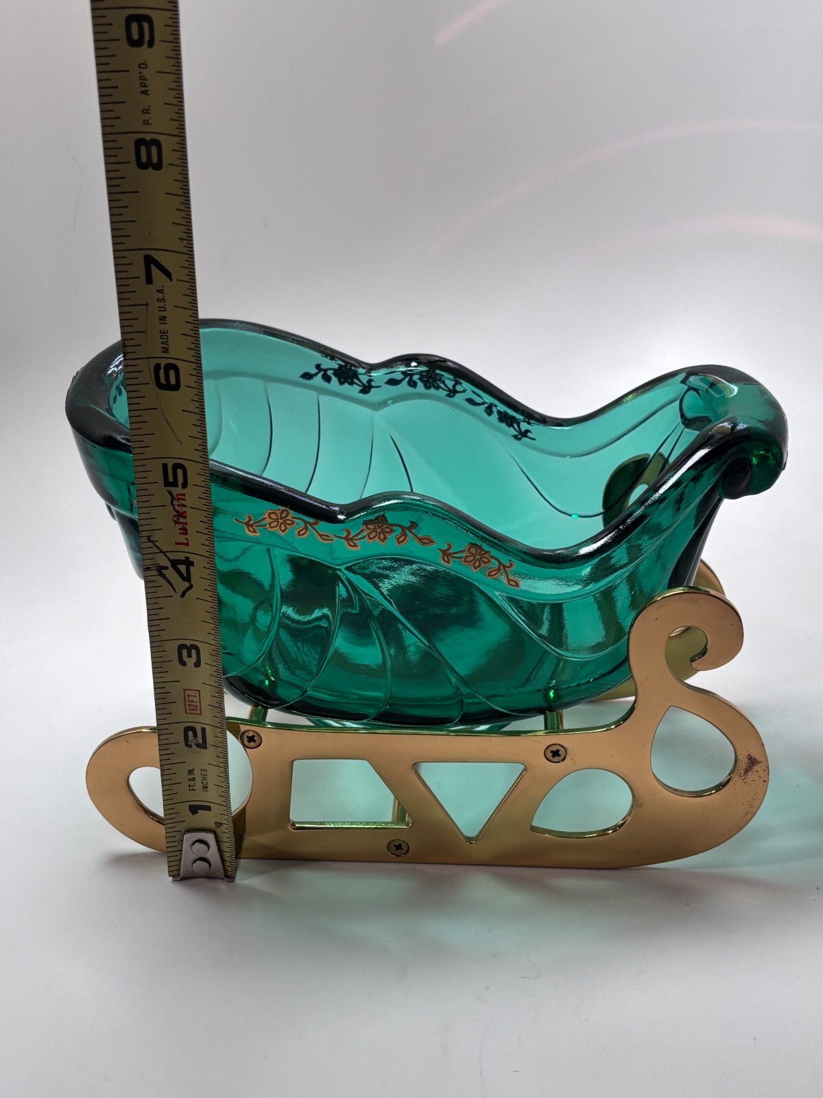 Fenton Glass Sleigh W/ Brass Runners/Base Xmas Decor Christmas Candy Dish Gold