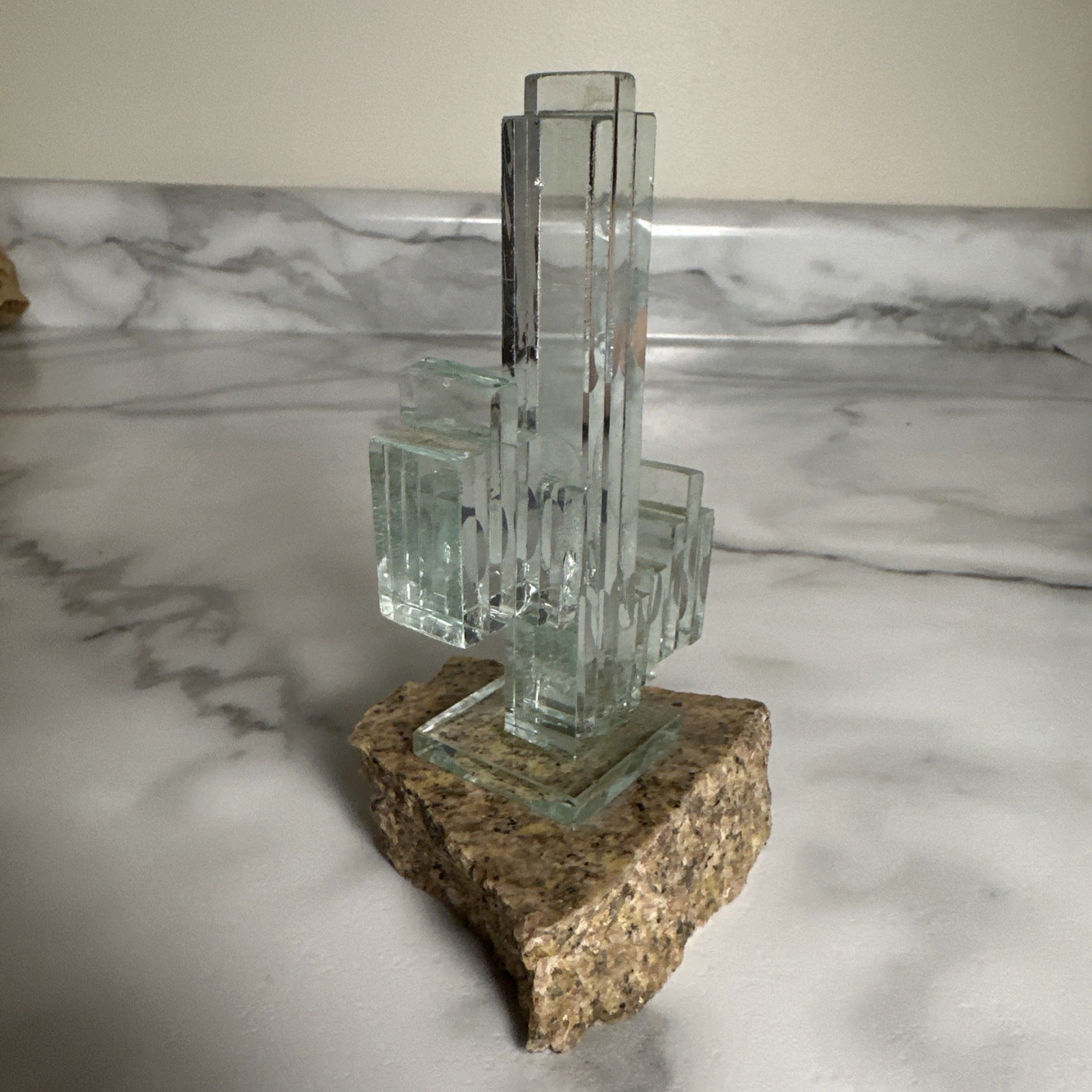 Cactus Green Cut Glass Sculpture Arizona Granite Souvenir Art Desert Native READ
