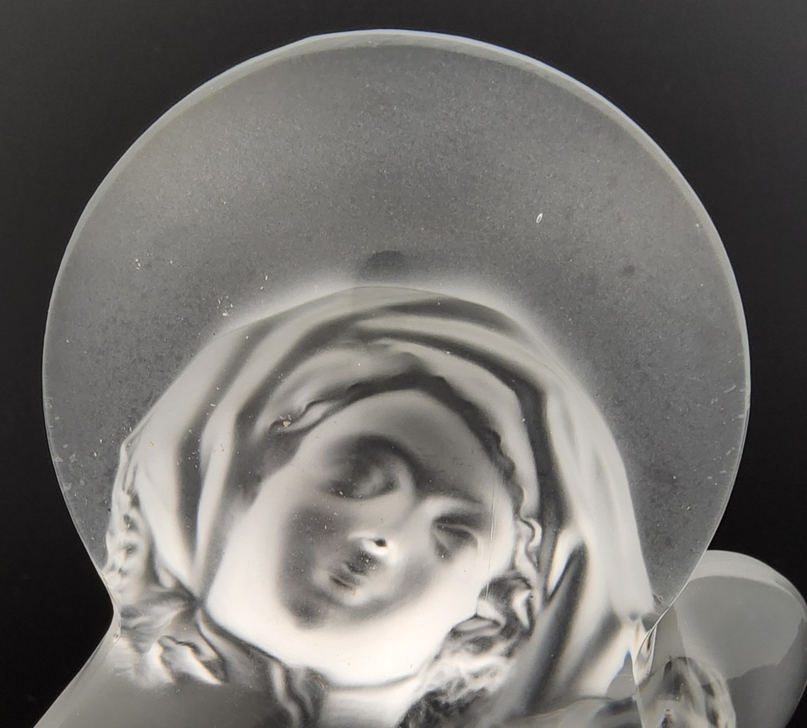 Lalique France Frosted Crystal Madonna and Child 14.5″ Signed Sculpture Statue