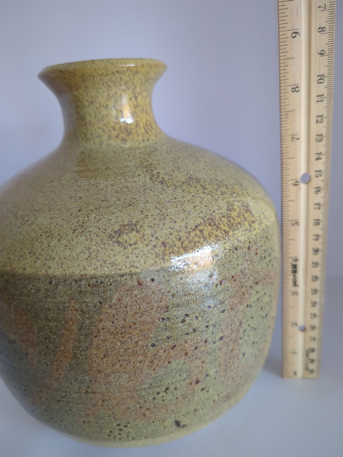 Hand Thrown Signed Studio Art Pottery Lg Vase, Brown Drip Glaze, Speckled