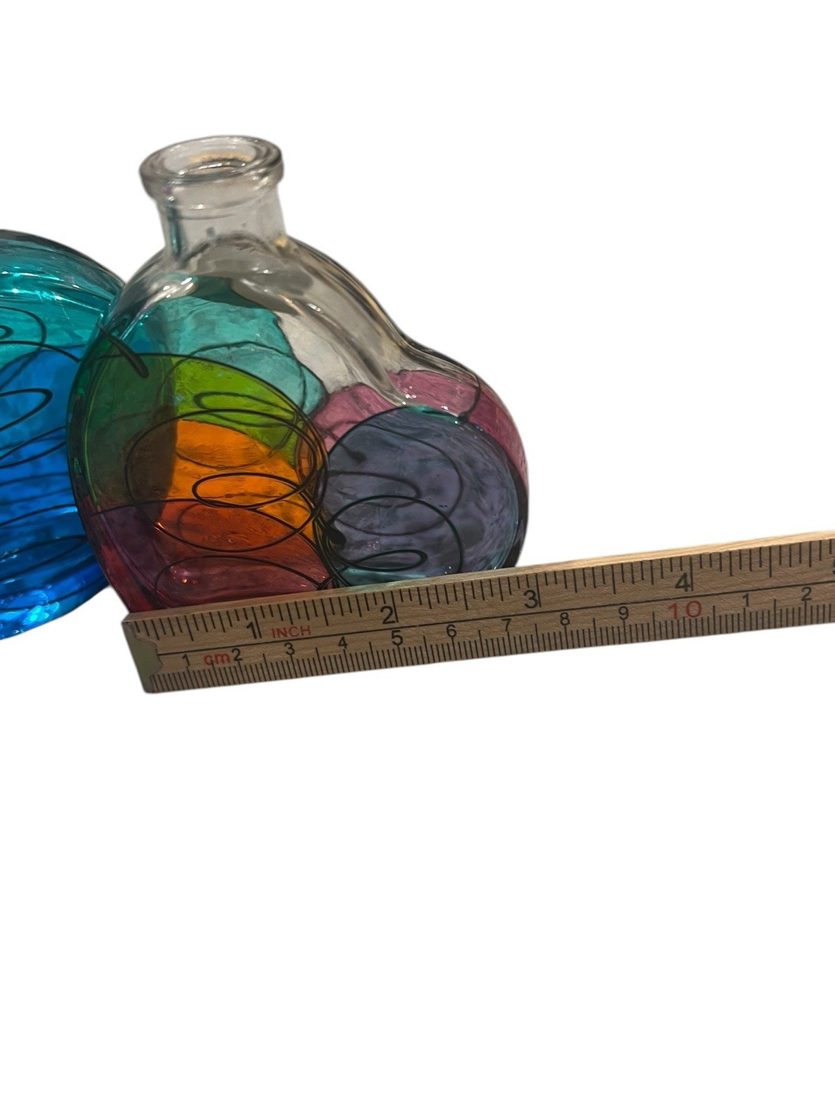 Kefla M Draksler Slovenija Art Glass Bottles (2) Heart Shaped Made In Italy Colo