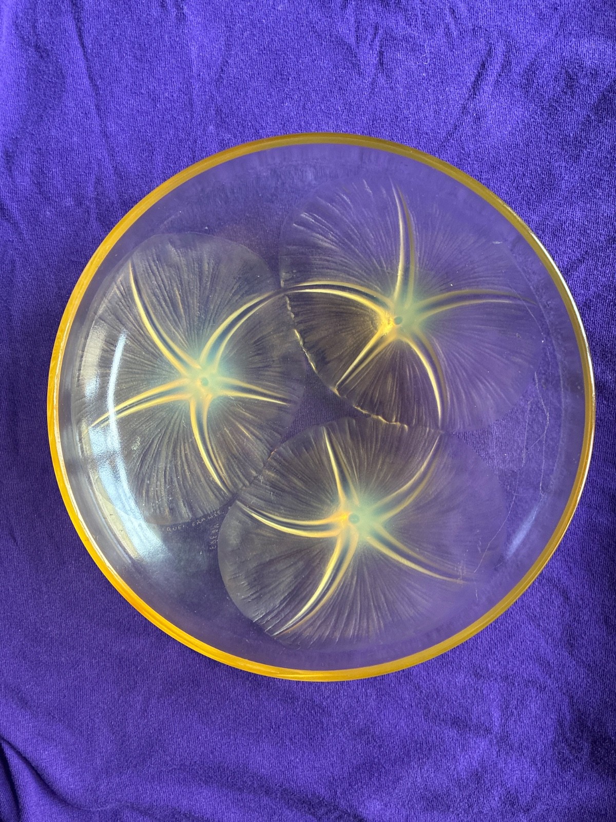 R Lalique France VOLUBILIS Antique Bowl Yellow Opalescent Morning Glory 1921