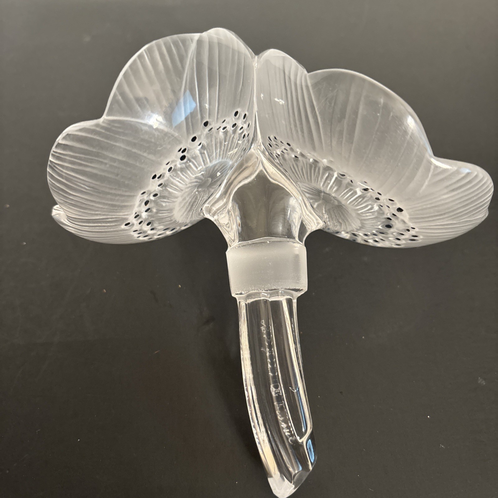 Lalique Crystal Anemone Double Flower Paperweight, Perfume Stopper Signed, 5″ T