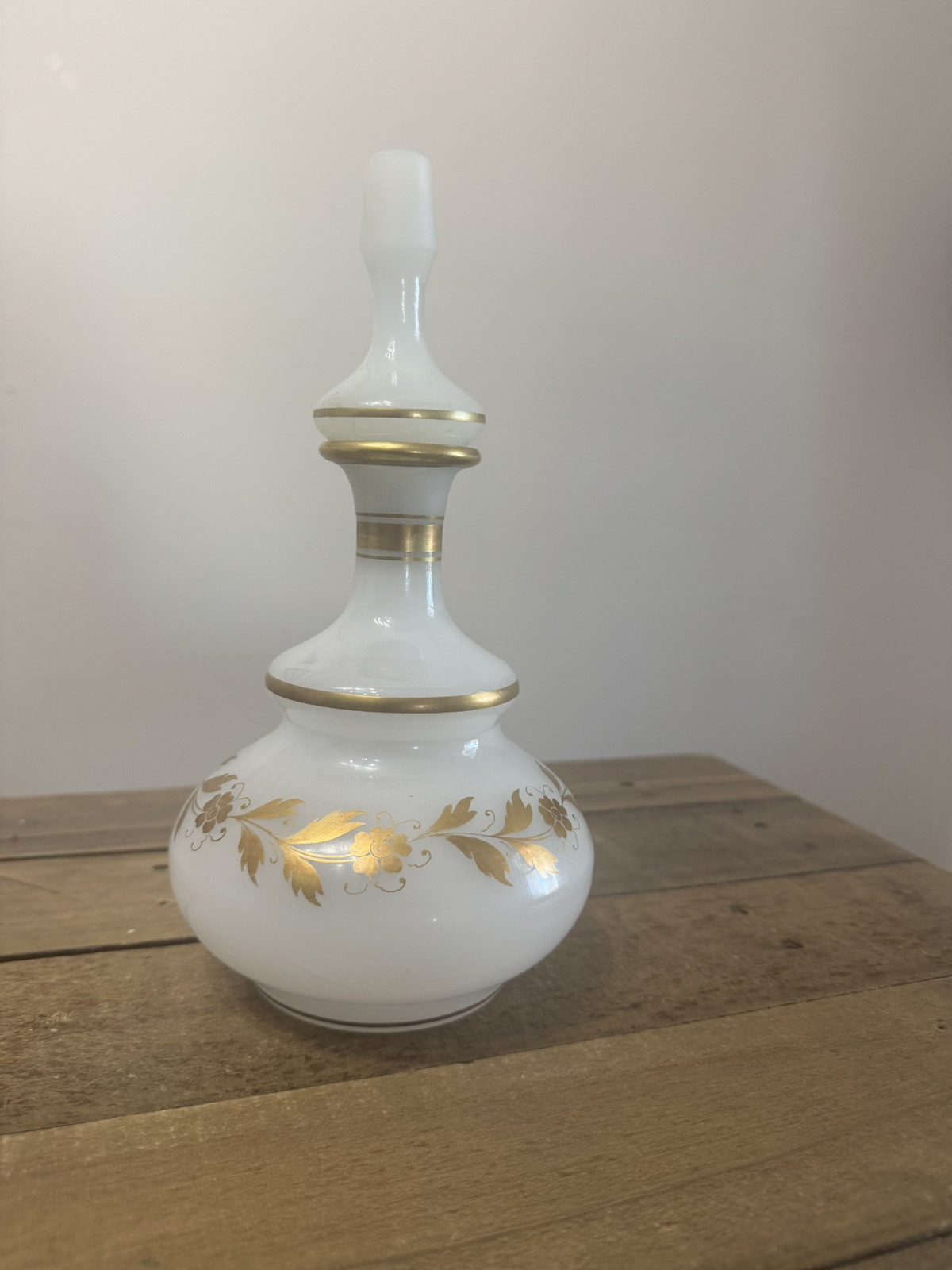 Irice West Germany Art Glass Dresser Cologne Bottle Gilding Raised Enamel