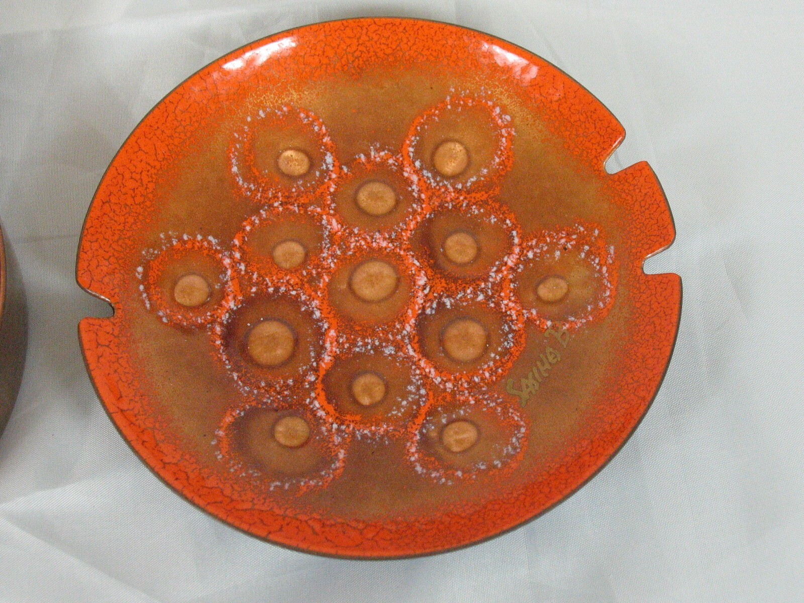 Sascha Brastoff Copper Enamel Ashtrays & Candy Covered Bowl Orange/Dish