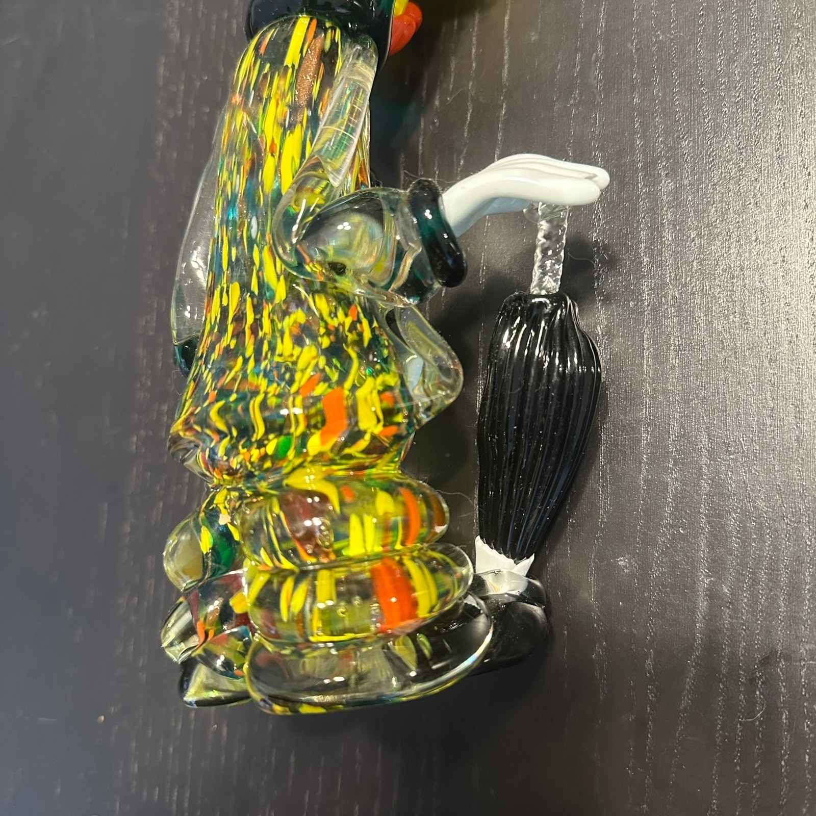 Murano Style Art Glass Clown Figurine with Umbrella Yellow Hair Millefiori 8in
