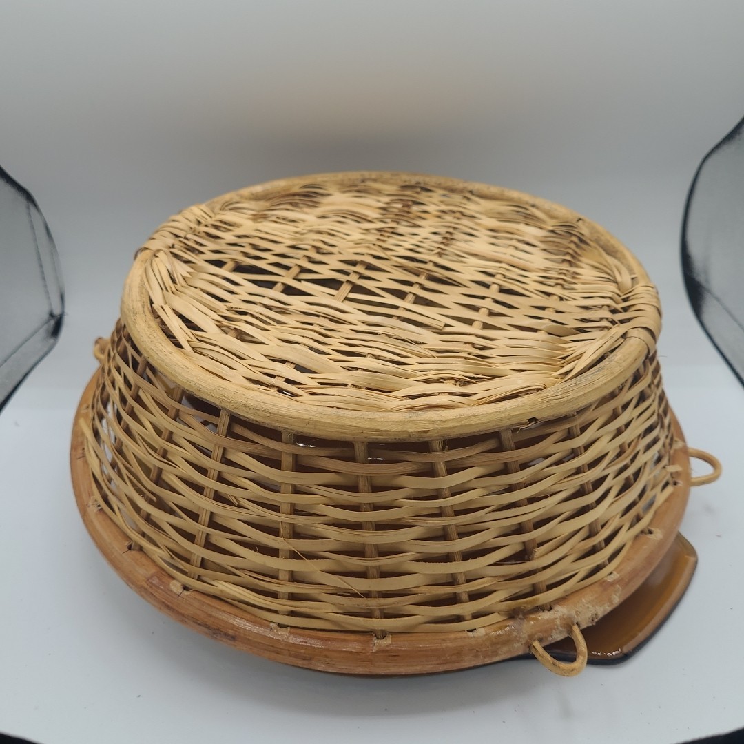 Anchor Hocking Amber Brown 2 QT Oval Casserole Dish #433 Wicker Basket No Lid