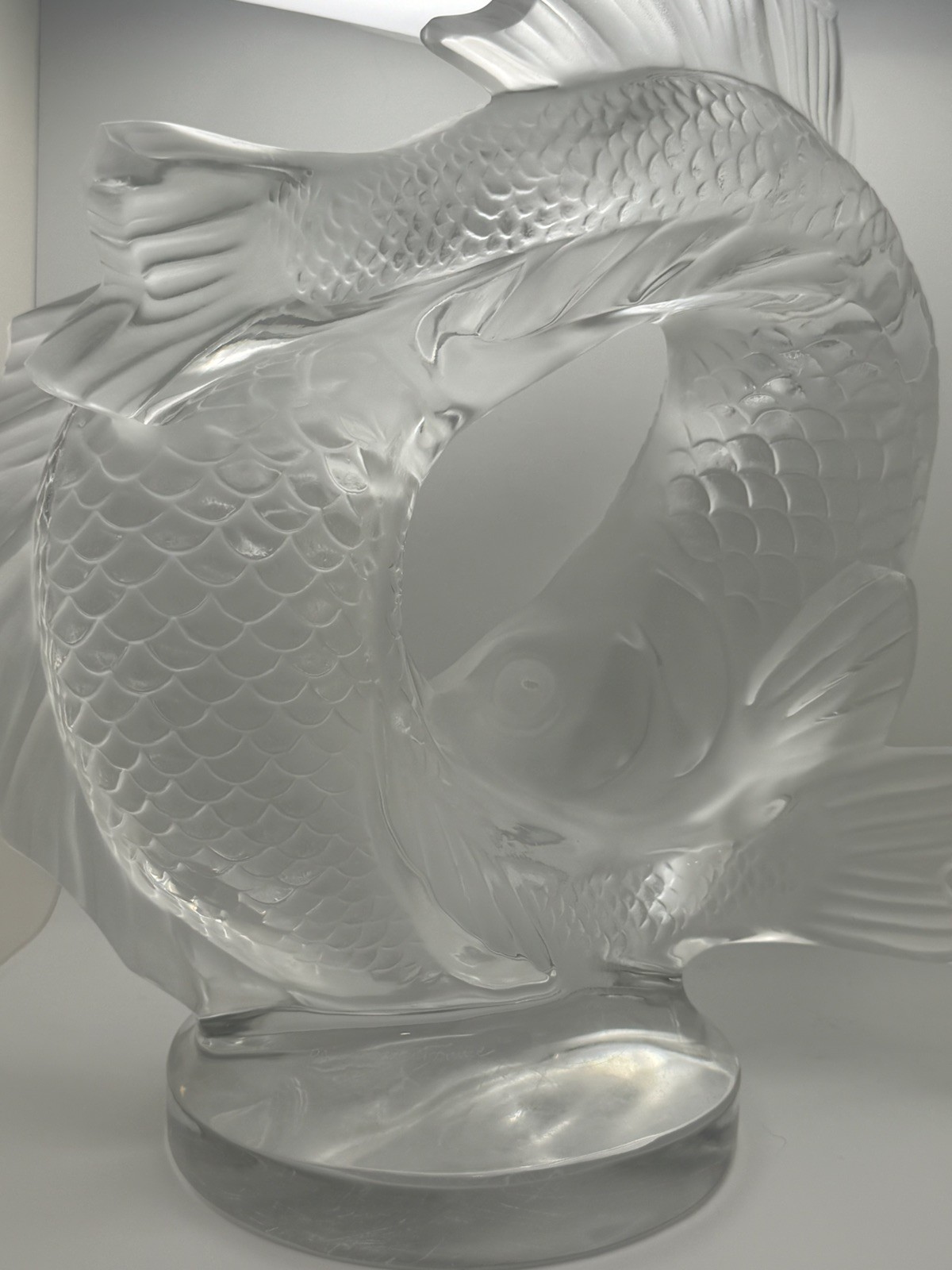 Lalique Crystal Large 11” Double Fish Deux Poisson Sculpture signed Excellent