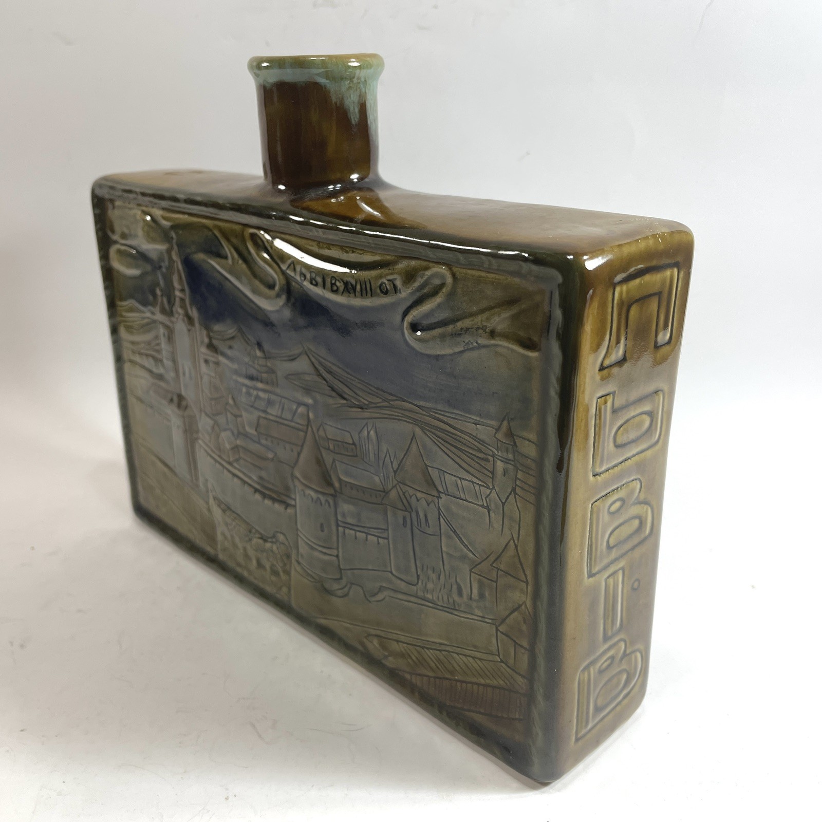 Vintage Lviv Ukrain Winged Lion Ceramic Art Studio Pottery Flask Bottle Decanter