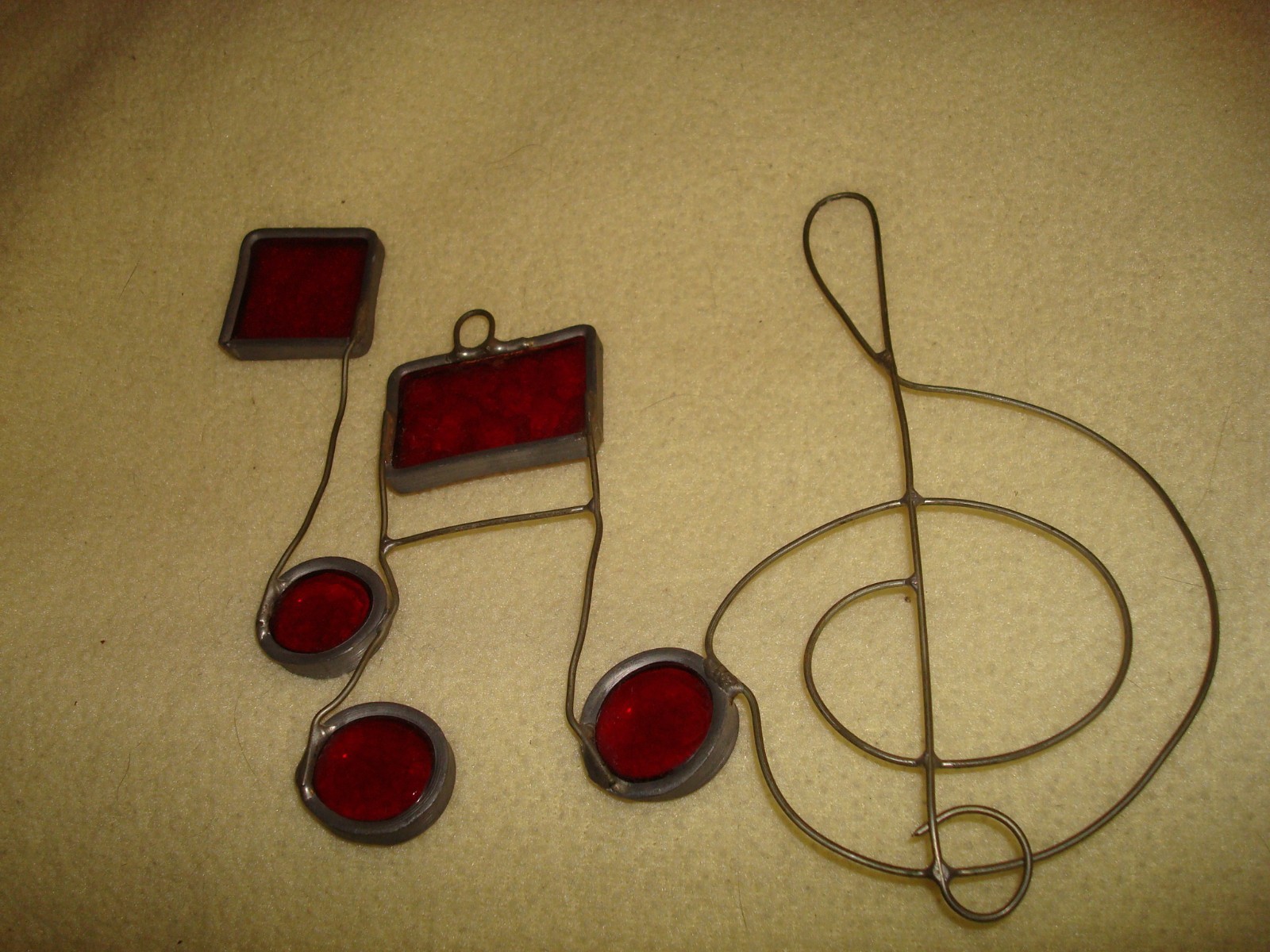 Vintage Stained Glass Red Music Notes Suncatcher Window Hanging