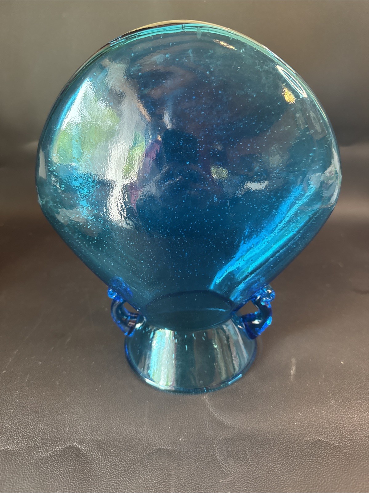 Hand Blown Blue Glass Hanging Vase Suspendable Art Made In Egypt Vintage