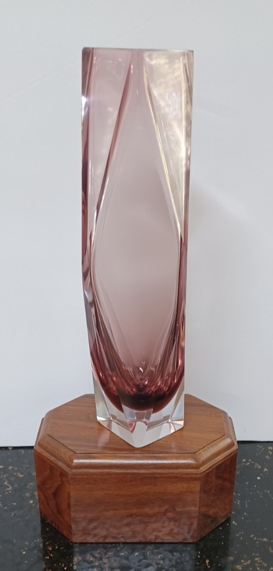 Mid 20th Century Murano Sommerso Faceted Purple Vase, Mandruzatto 10 inch