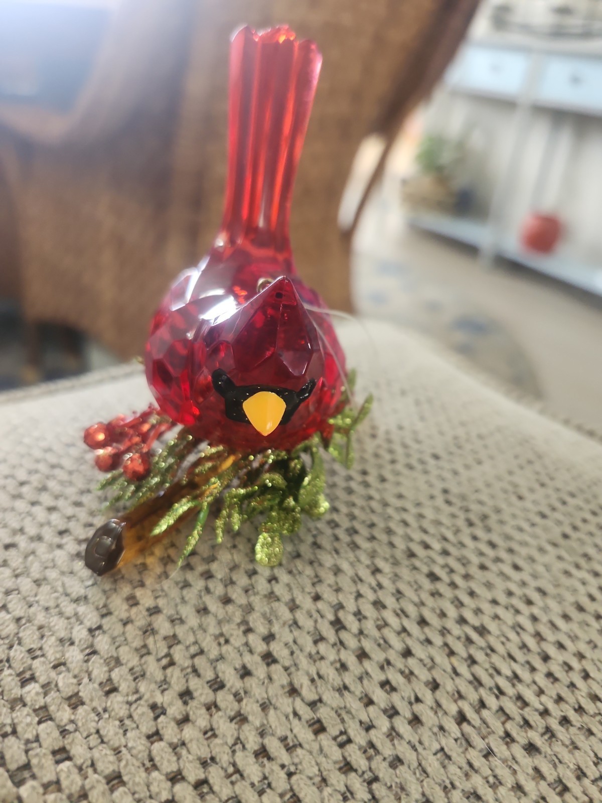 RED CLASSIC CARDINAL GLASS BIRD Handcrafted Hanging Figurine Gift – 3w x 7″h