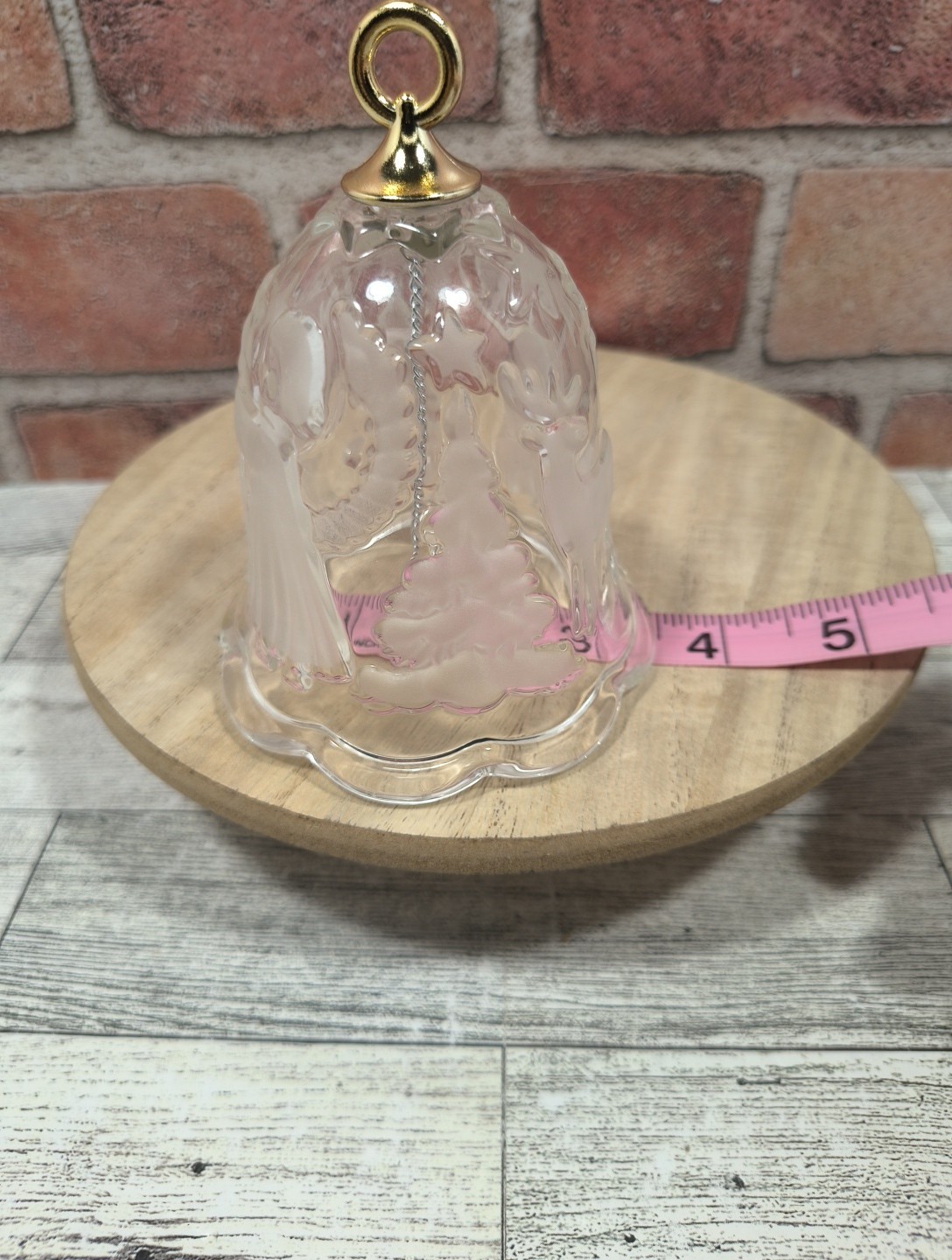 Mikasa Holiday Lights Etched Glass Christmas Bell 4.5″ Tree Reindeer Angel Vtg