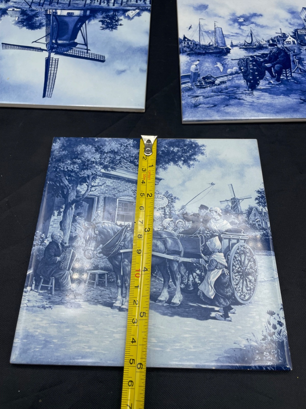 Vtg Royal Mosa Holland Tiles lot 3 ceramic Delft Blue White 6″ square Dutch Art