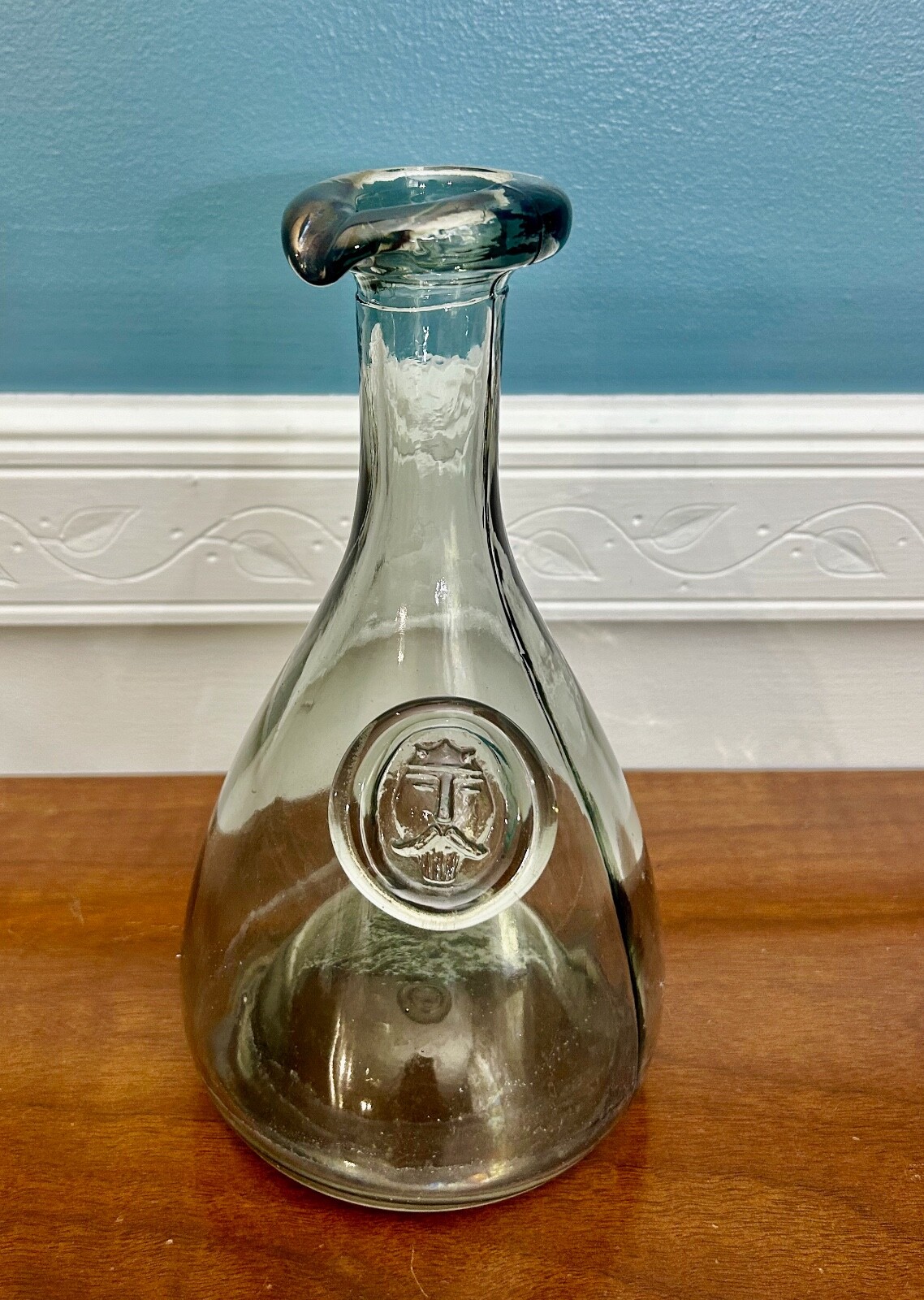 Vtg Holmegaard Denmark Smoke Gray Glass Bottle Carafe viking Medallion MCM