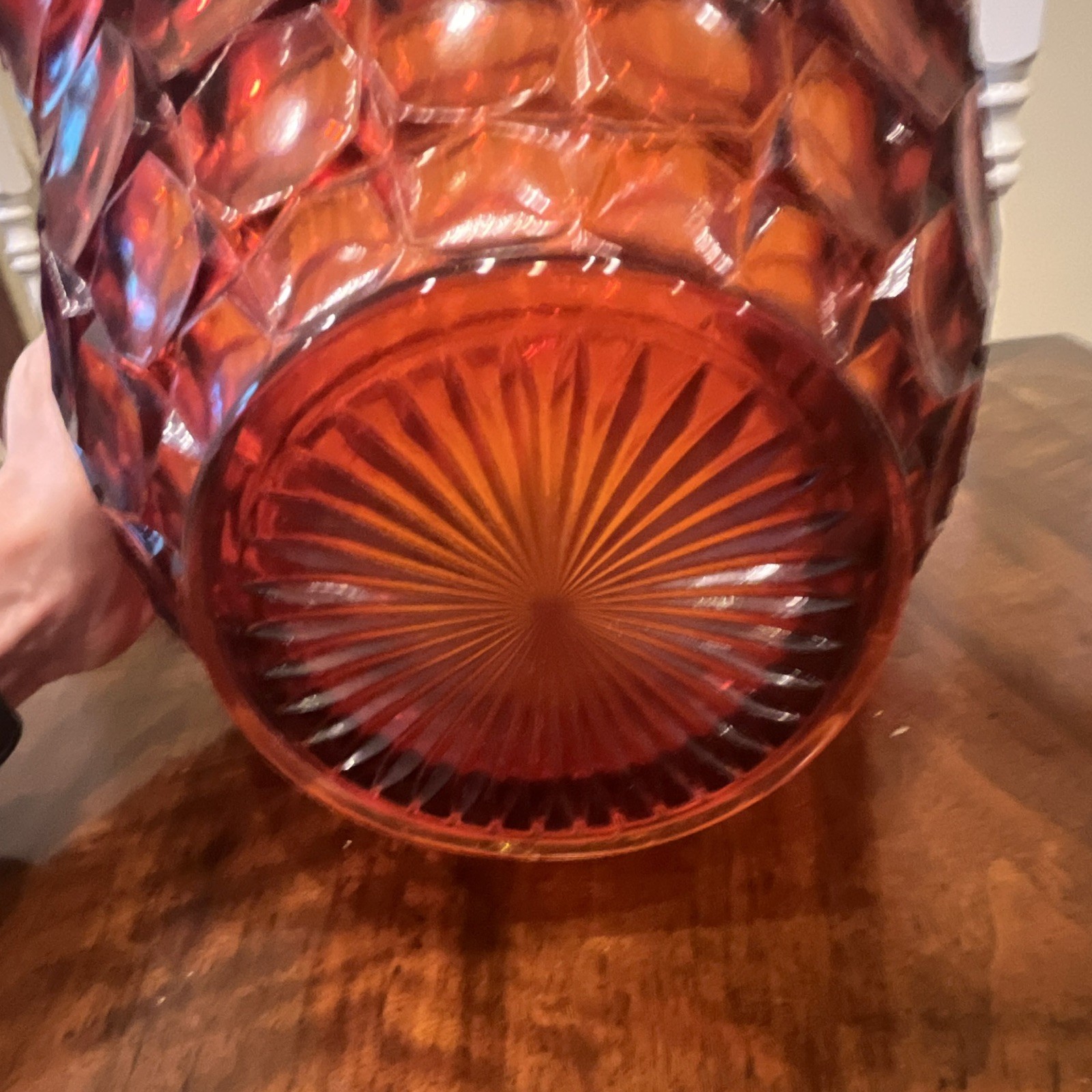 Vintage V Indiana Glass Sunset Red / Amberina Basket