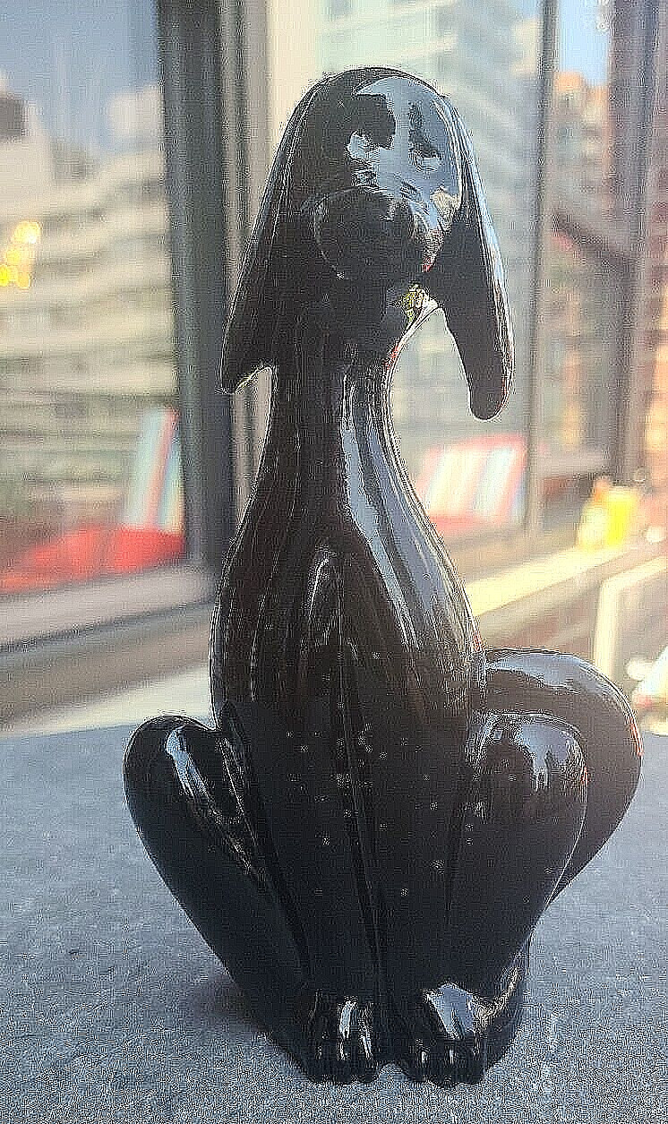 Viking Glass Epic Dog Rare Shiny Black Hound Figurine 8″ MCM By Mosser Heavy