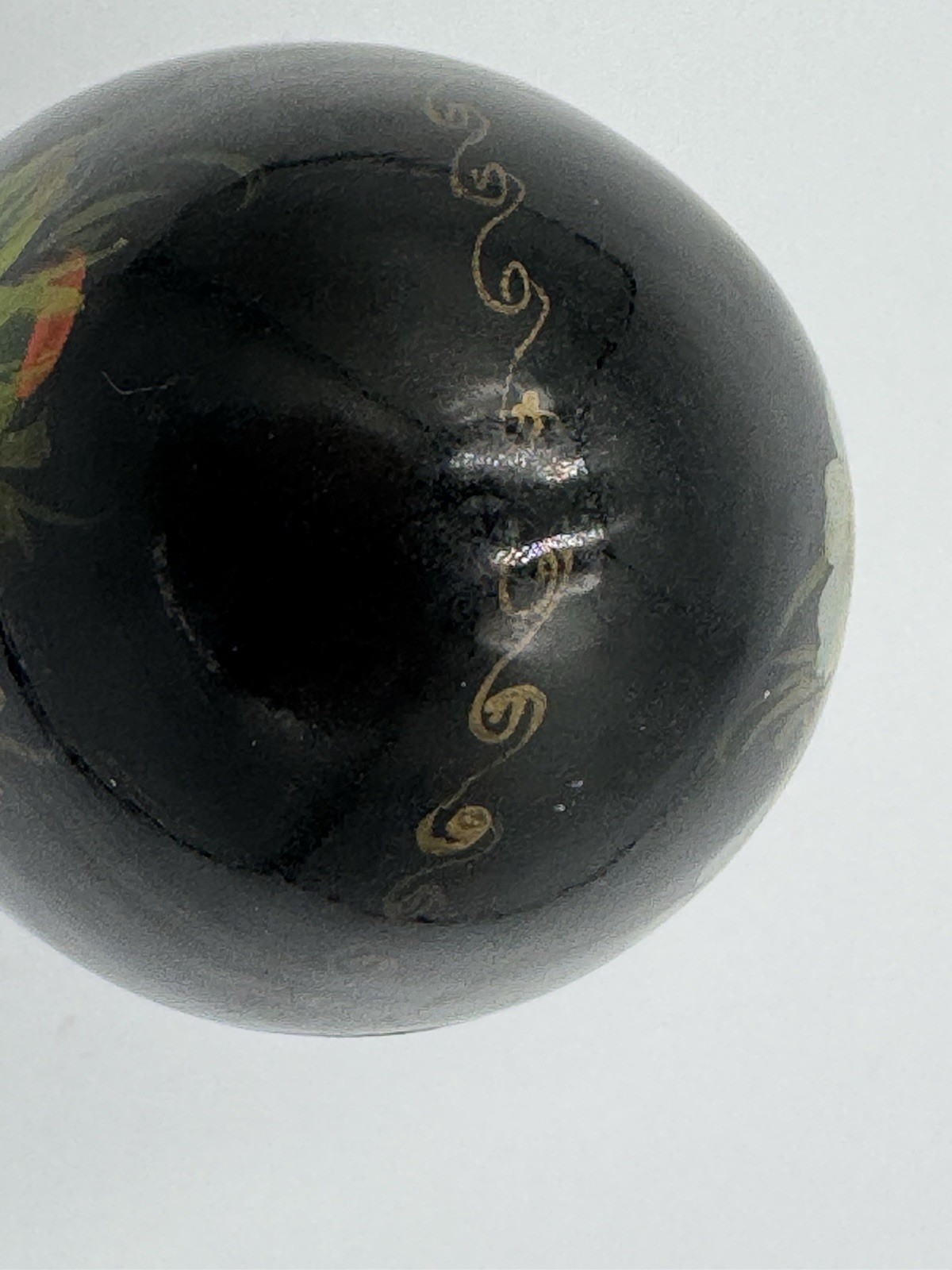 Vintage MCM Russian Hand Painted Black Floral Egg w/ Stand, Signed by Artist!
