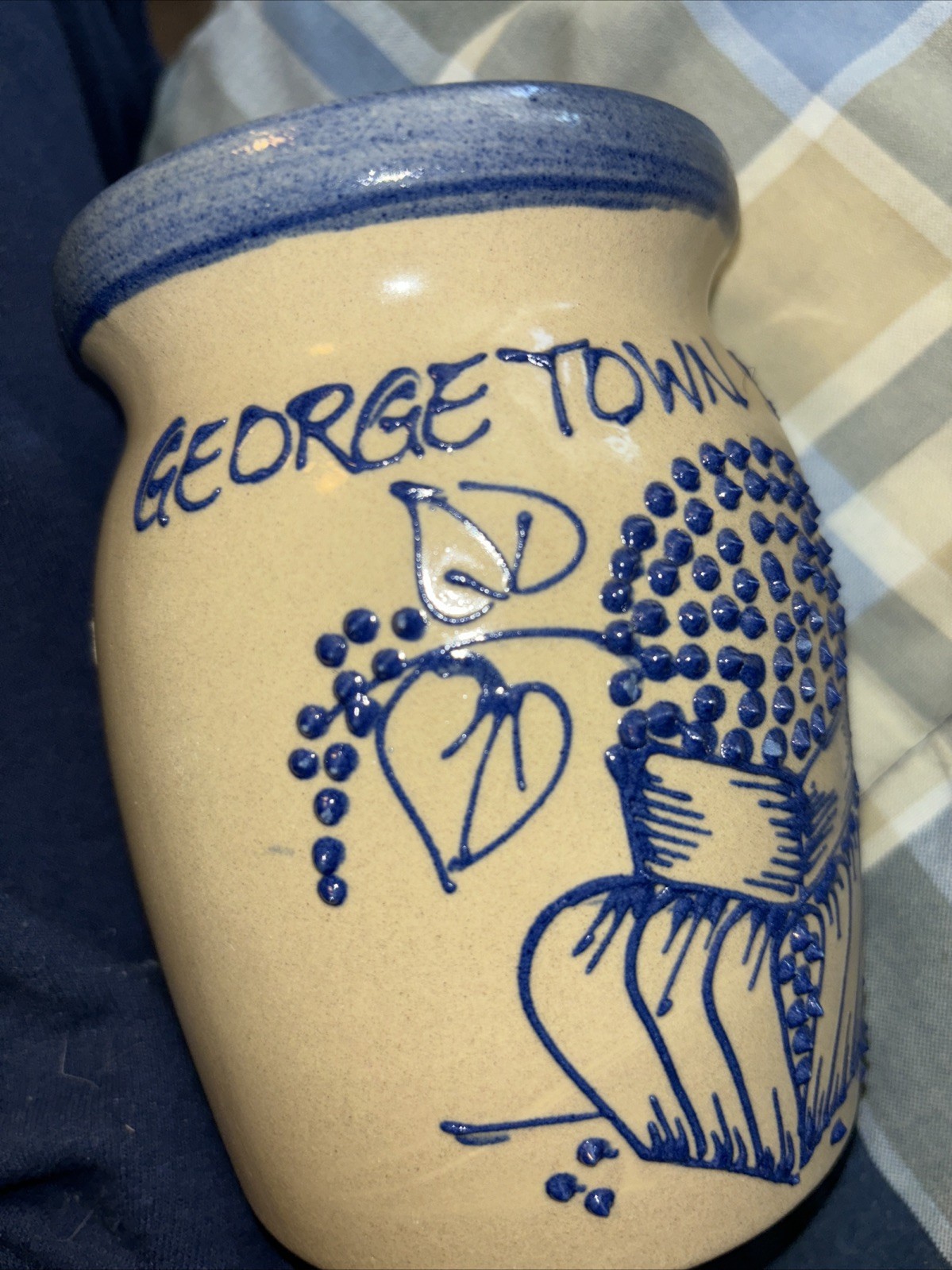 5.5” George Town Delaware Pottery Crock Basket Blueberries Salt Glaze Spoon Hold