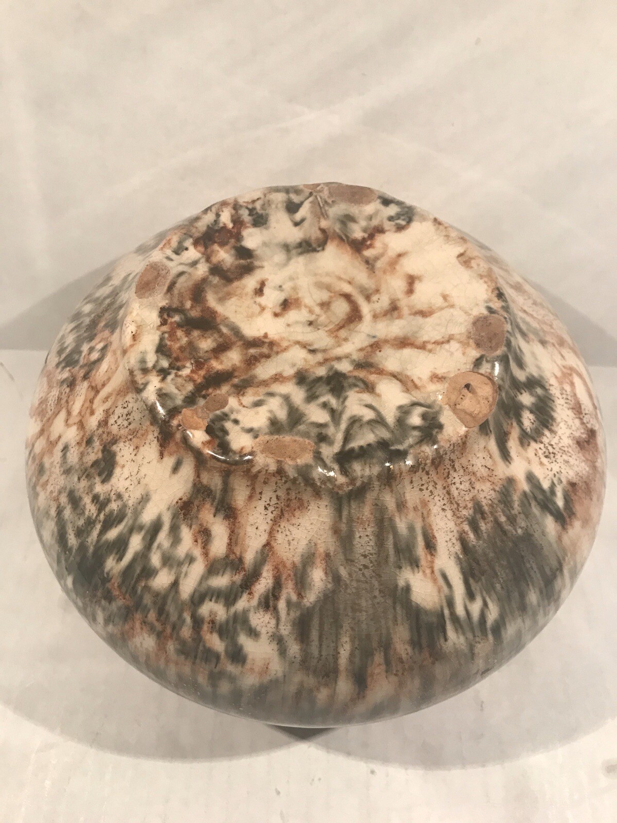 Planter Vase Pottery Art Unique Multicolored scalloped Top Marbled Design READ