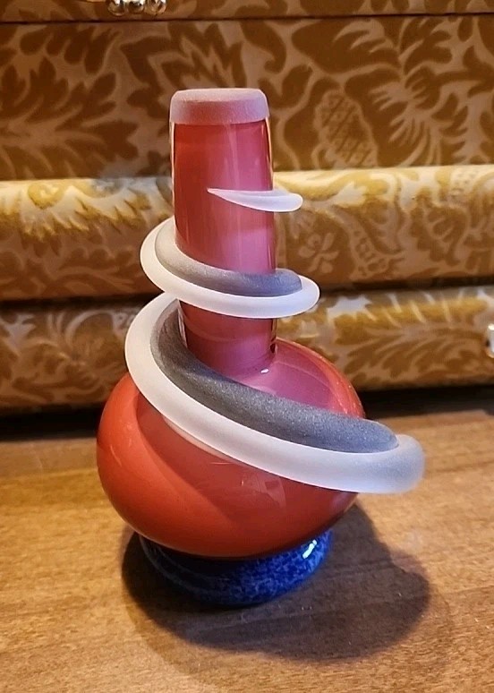 Eric Bladholm Beautiful Bottle Salmon Pink Cobalt Blue Base Smoky Swirl Cased