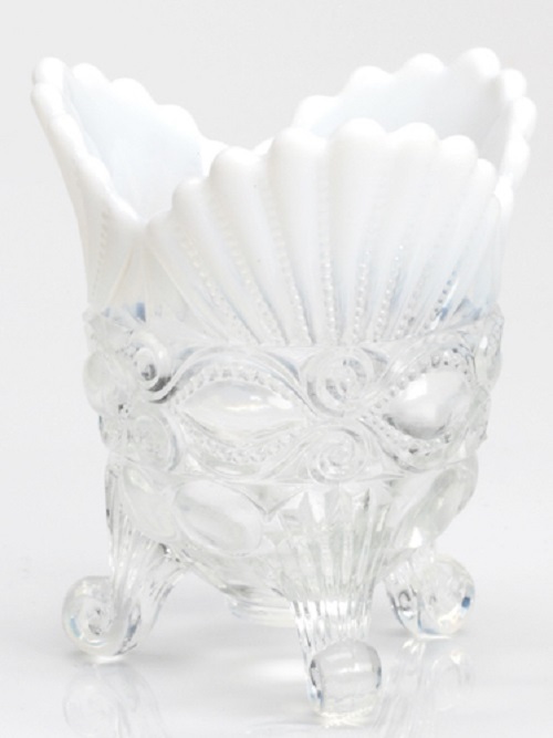 French Opalescent Glass Eyewinker Pattern Spoonholder Spooner or Vase