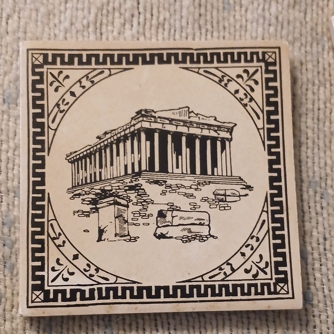 6 Ceramic Decorative Tiles 3x3in Square Black & White Greek Key Mythology Glossy