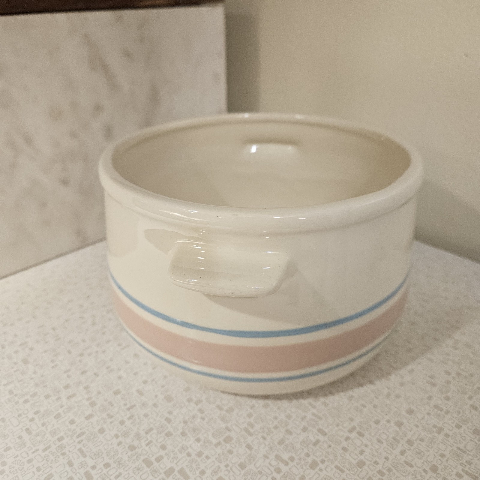 Vintage McCoy Bean Pot No Lid 120 Pink White Blue Stripe Band