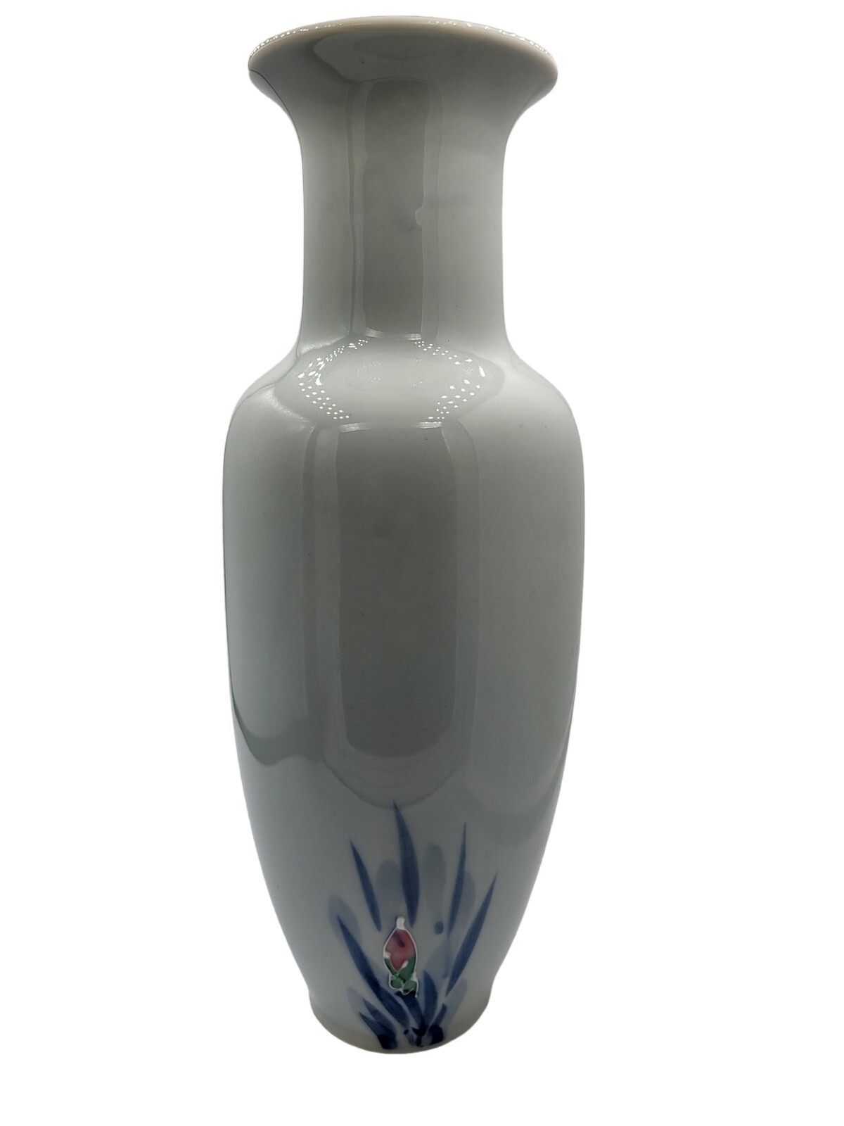 Vintage Japanese Ceramic Vase Hand-painted Raised Floral Orchids Japan 11″ Tall