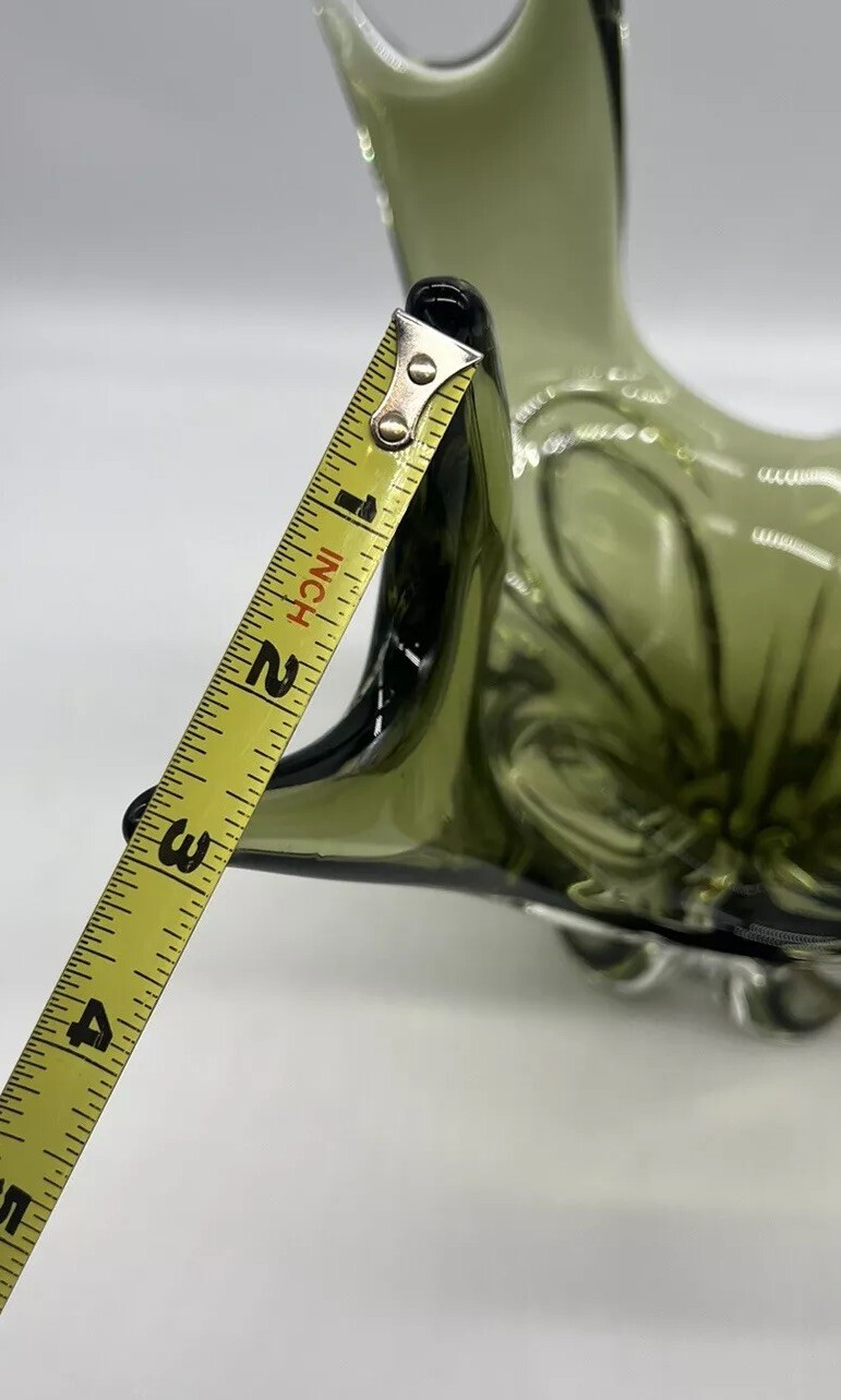 VTG CHALET Lorraine SPLASH 8 Point Olive Green to Clear Art Glass Large Vase