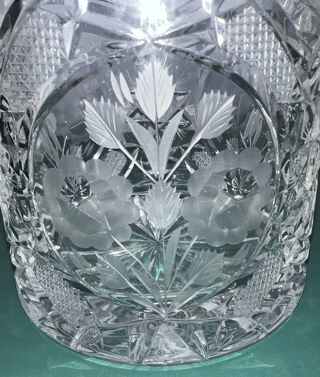 Vintage Cut Lead Crystal Wine Bottle Holder/Flower Vase/Candle Holder, 5.25”x5”