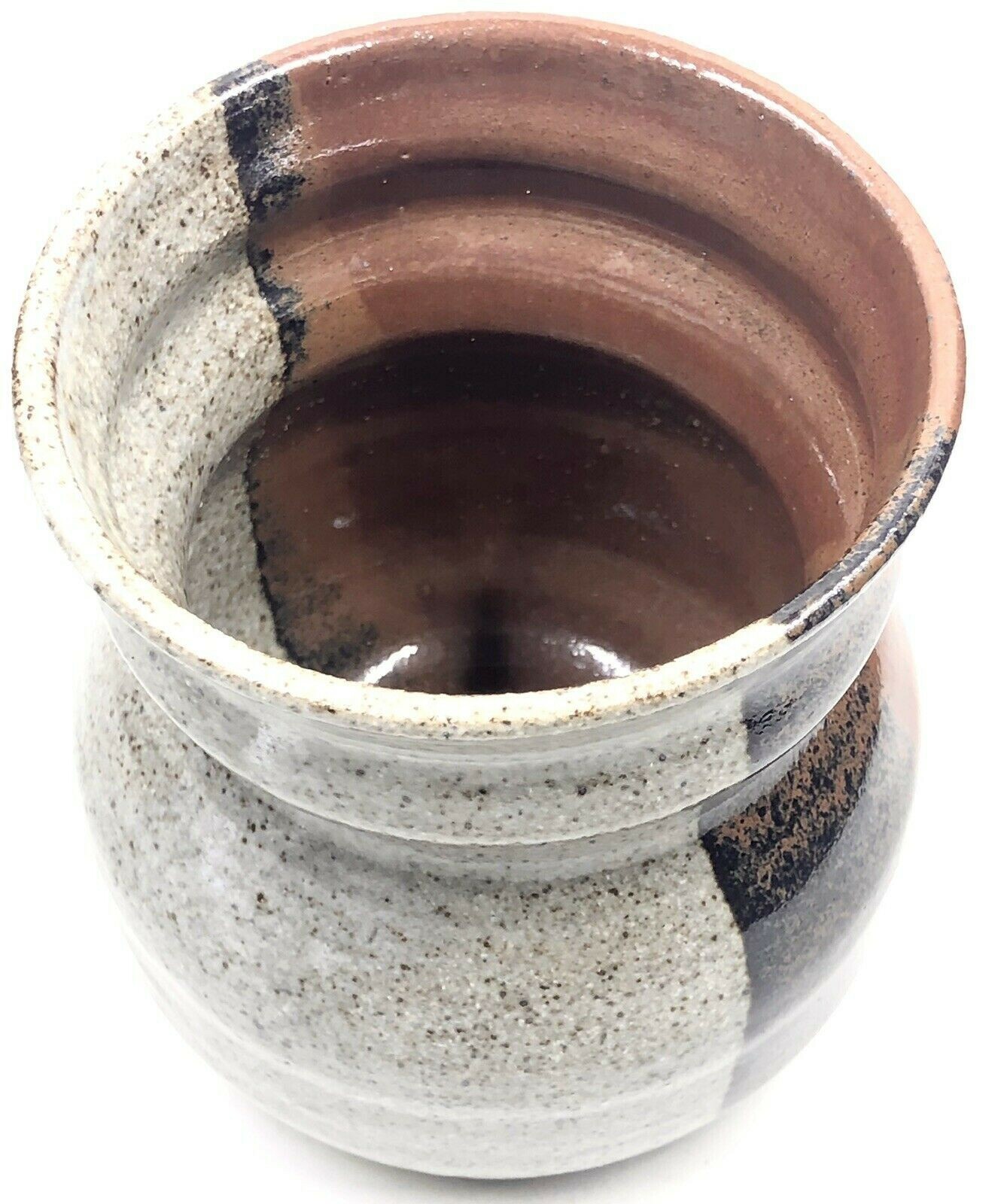 Signed Art Pottery Vase Brown Cream & Black Lava Glaze On Stoneware 4.75”