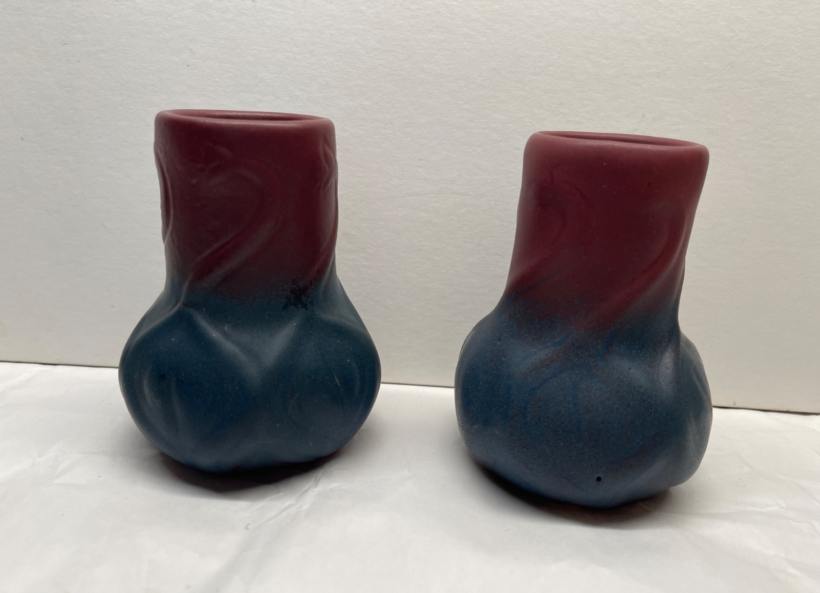 2 Vintage Van Briggle Studio Art Pottery Cabinet Vases Vase Mulberry 4-1/4”