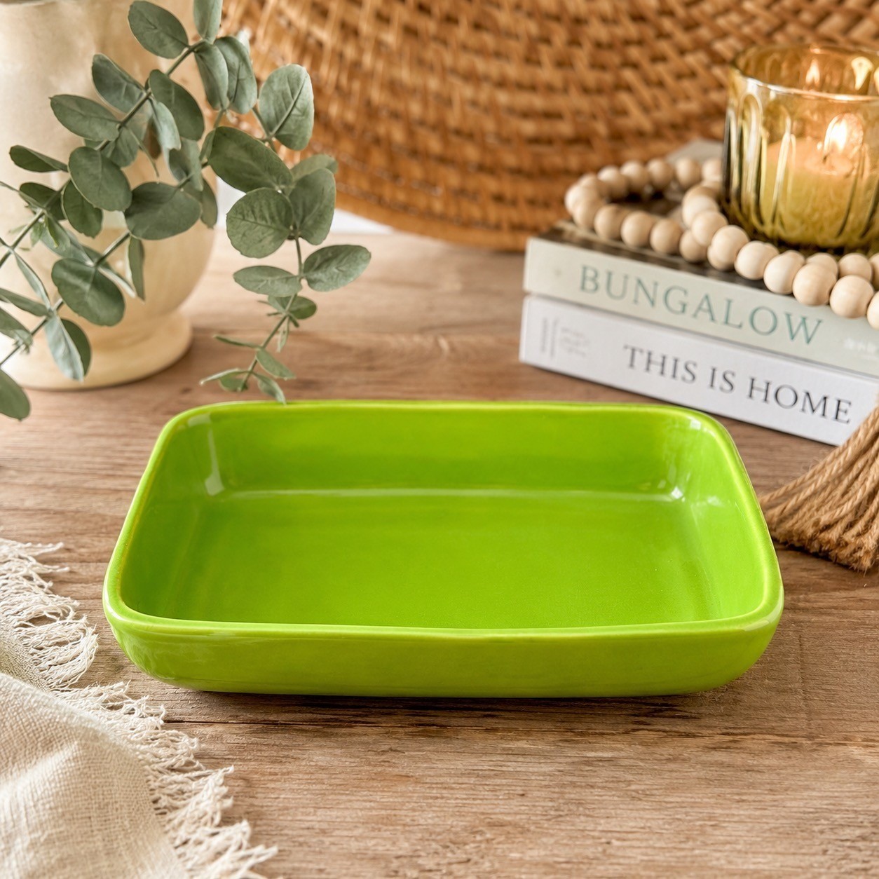Vintage Haeger Pottery 3832 Lime Green Rectangular Ceramic Dish Planter USA MCM