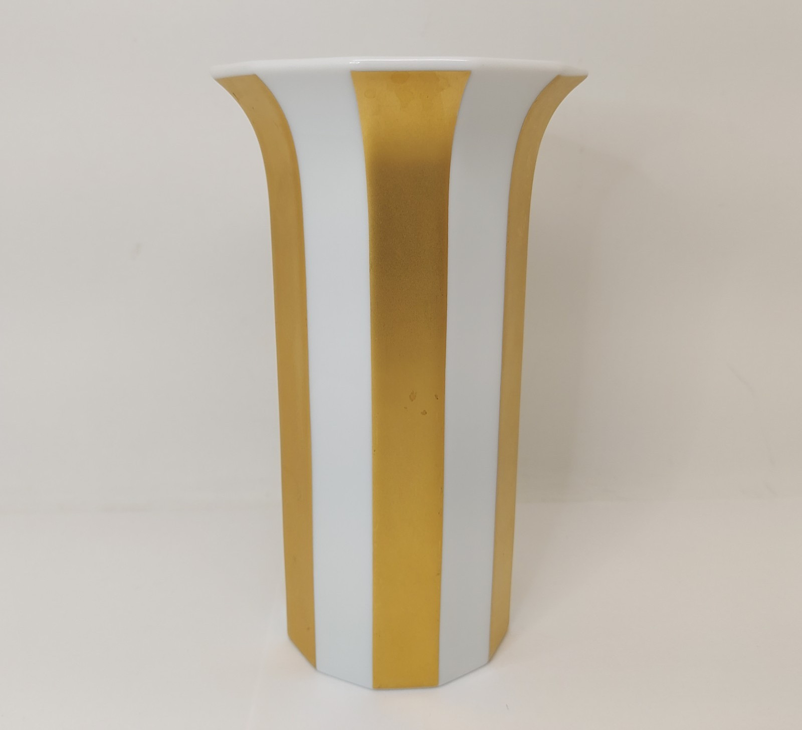 Tapio Wirkkala Rosenthal Studio-linie Polygon Porcelain Vase White & Gold 6”